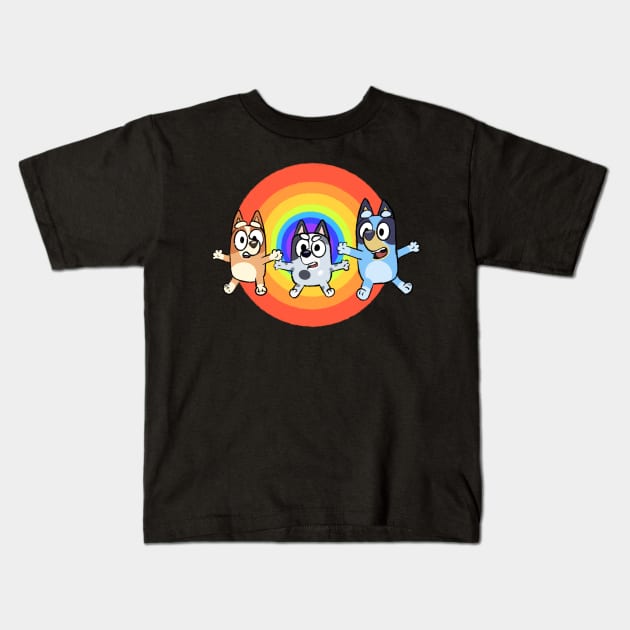 Rainbow Bluey Heeler Family Kids T-Shirt by Titanium Quill